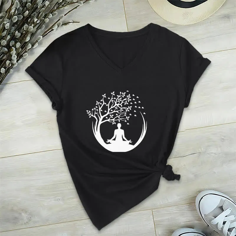Olivenorma Yoga Meditation Pilates Namaste T-Shirt mit V-Ausschnitt