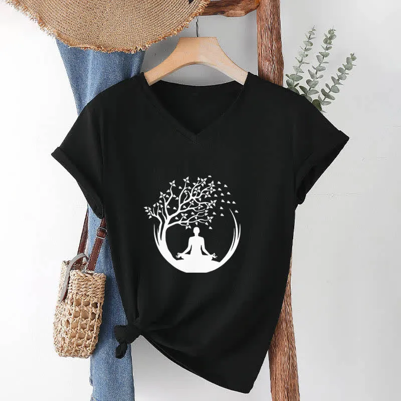 Olivenorma Yoga Meditation Pilates Namaste T-Shirt mit V-Ausschnitt