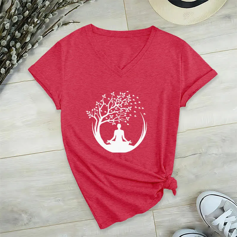 Olivenorma Yoga Meditation Pilates Namaste T-Shirt mit V-Ausschnitt