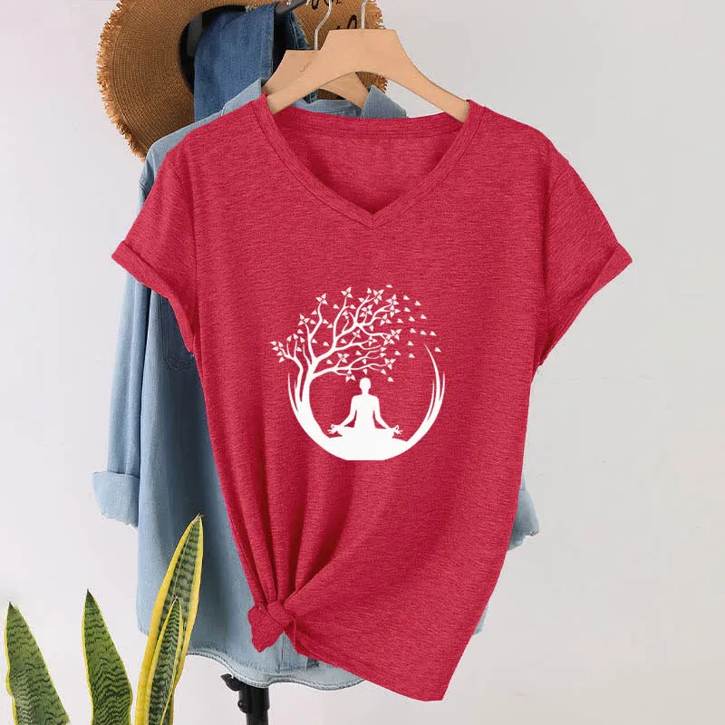Olivenorma Yoga Meditation Pilates Namaste T-Shirt mit V-Ausschnitt
