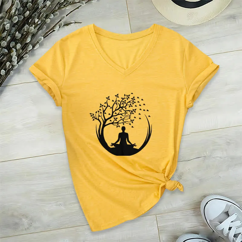 Olivenorma Yoga Meditation Pilates Namaste T-Shirt mit V-Ausschnitt