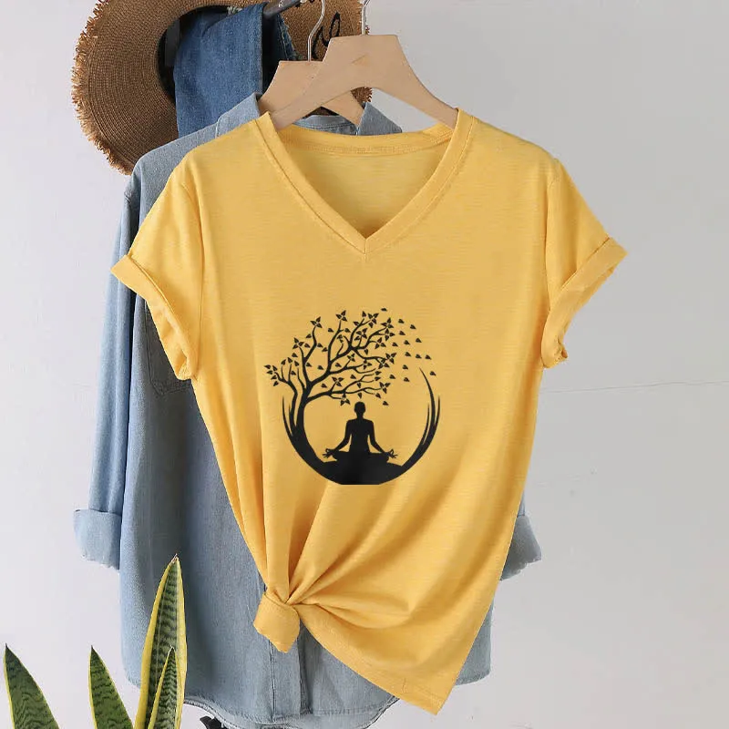 Olivenorma Yoga Meditation Pilates Namaste T-Shirt mit V-Ausschnitt