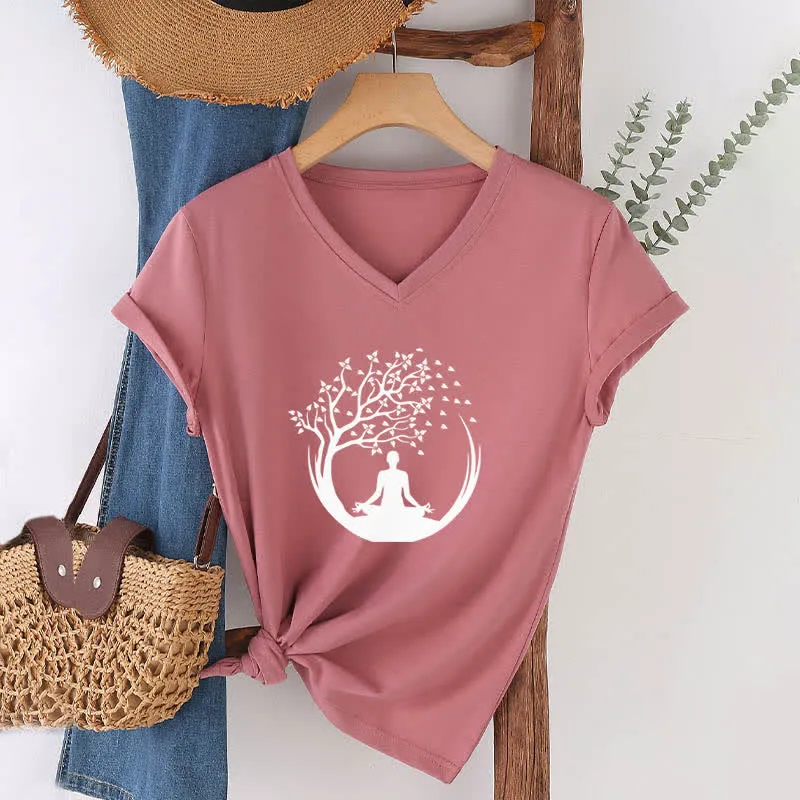 Olivenorma Yoga Meditation Pilates Namaste T-Shirt mit V-Ausschnitt