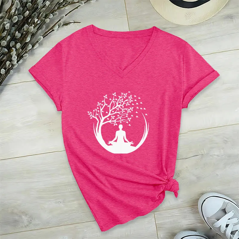 Olivenorma Yoga Meditation Pilates Namaste T-Shirt mit V-Ausschnitt
