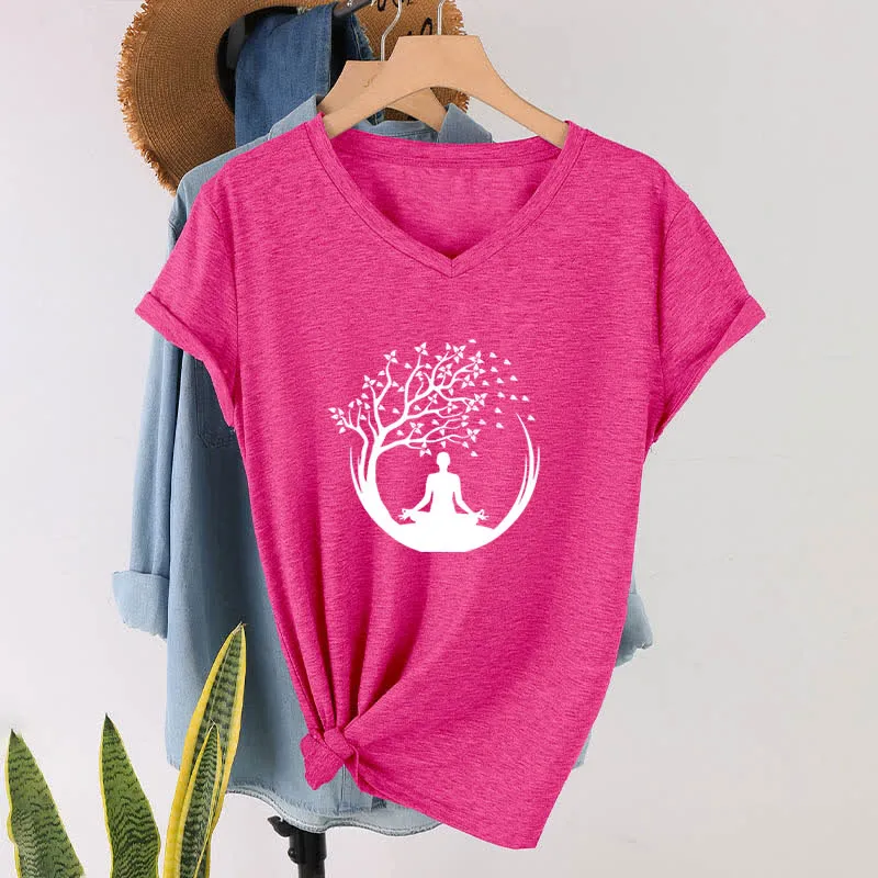 Olivenorma Yoga Meditation Pilates Namaste T-Shirt mit V-Ausschnitt