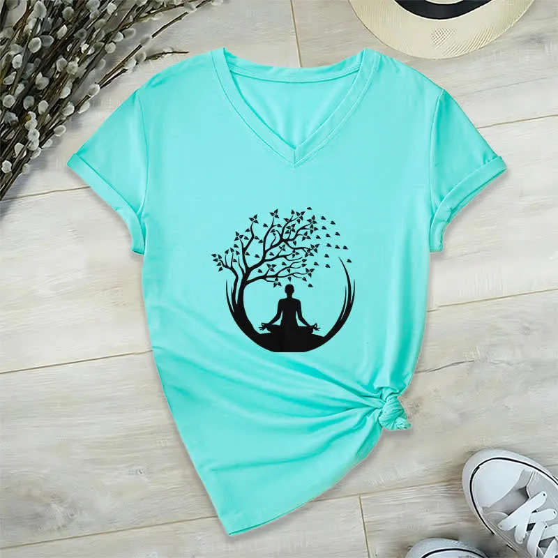 Olivenorma Yoga Meditation Pilates Namaste T-Shirt mit V-Ausschnitt