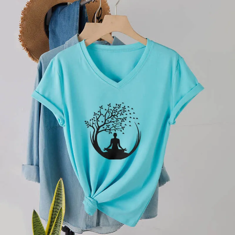 Olivenorma Yoga Meditation Pilates Namaste T-Shirt mit V-Ausschnitt