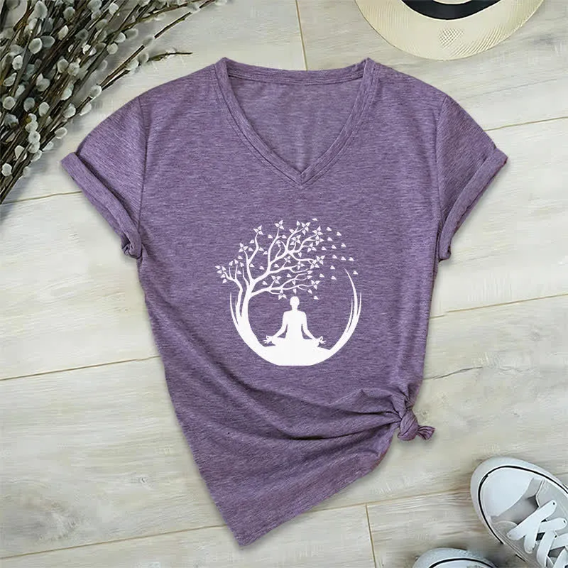 Olivenorma Yoga Meditation Pilates Namaste T-Shirt mit V-Ausschnitt
