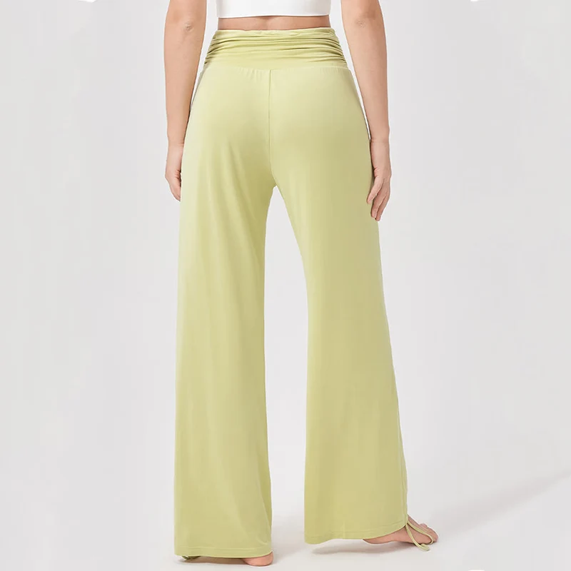 Olivenorma – Yogahose aus Viskose mit hoher Taille und lockerer Passform und Raffung