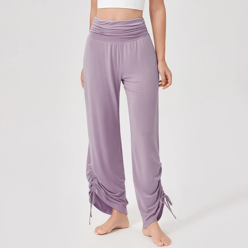 Olivenorma – Yogahose aus Viskose mit hoher Taille und lockerer Passform und Raffung