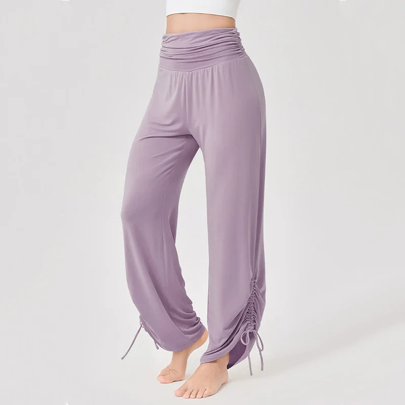 Olivenorma – Yogahose aus Viskose mit hoher Taille und lockerer Passform und Raffung