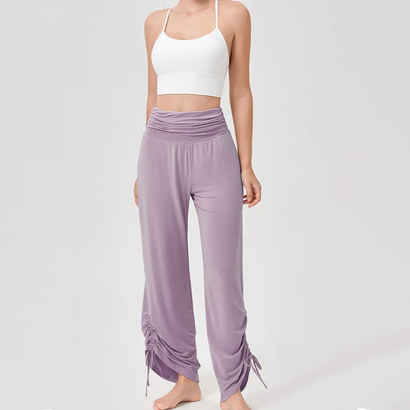 Olivenorma – Yogahose aus Viskose mit hoher Taille und lockerer Passform und Raffung