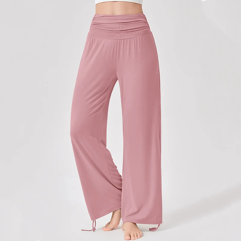 Olivenorma – Yogahose aus Viskose mit hoher Taille und lockerer Passform und Raffung
