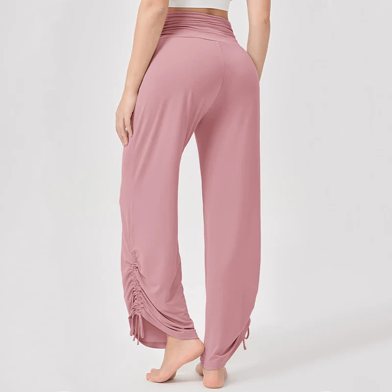 Olivenorma – Yogahose aus Viskose mit hoher Taille und lockerer Passform und Raffung