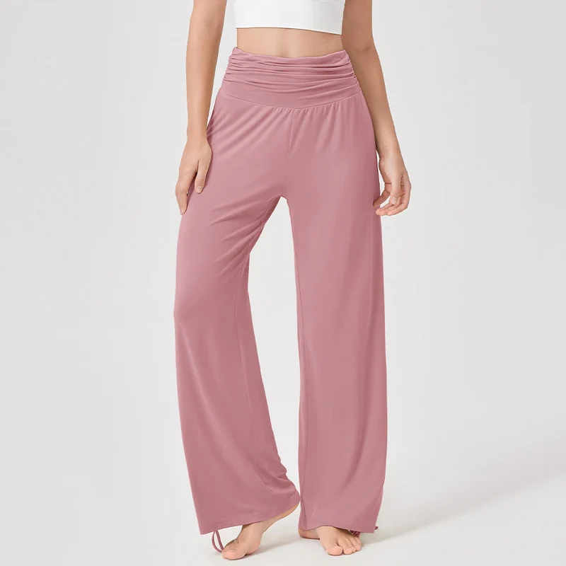 Olivenorma – Yogahose aus Viskose mit hoher Taille und lockerer Passform und Raffung