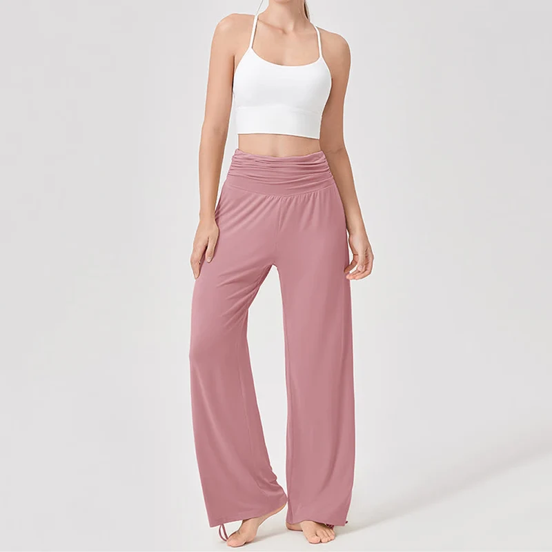 Olivenorma – Yogahose aus Viskose mit hoher Taille und lockerer Passform und Raffung