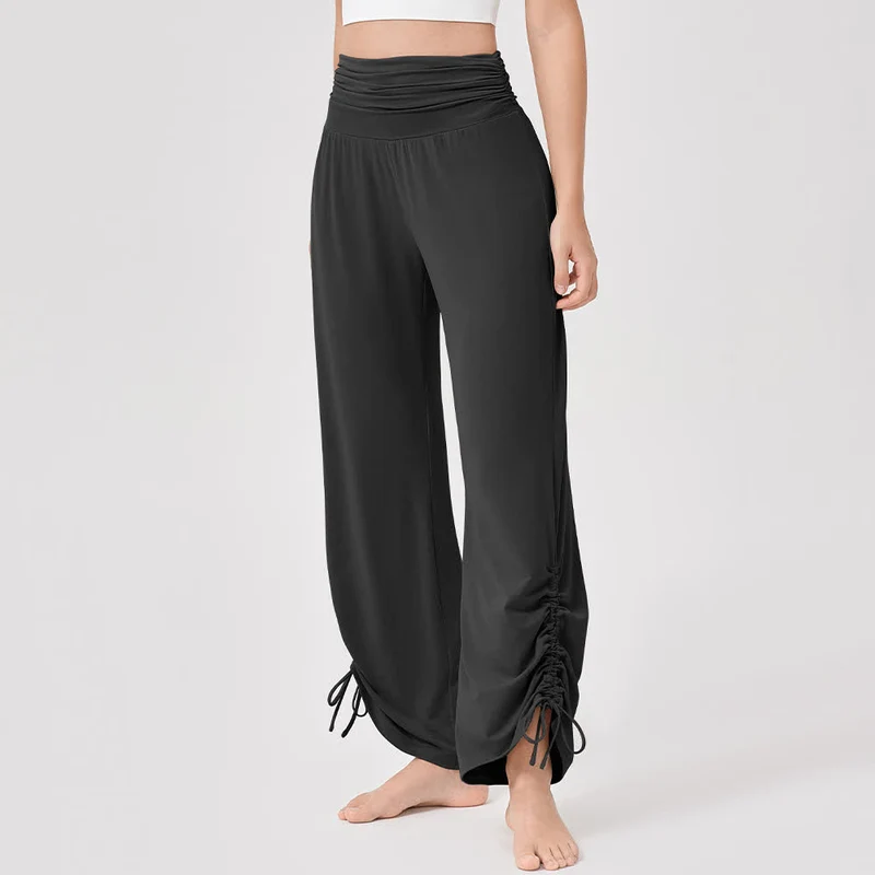Olivenorma – Yogahose aus Viskose mit hoher Taille und lockerer Passform und Raffung