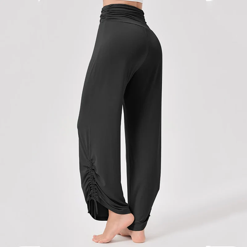 Olivenorma – Yogahose aus Viskose mit hoher Taille und lockerer Passform und Raffung