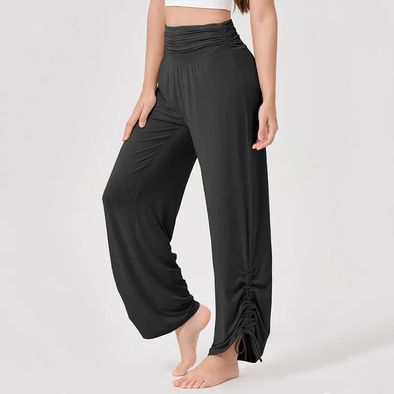 Olivenorma – Yogahose aus Viskose mit hoher Taille und lockerer Passform und Raffung