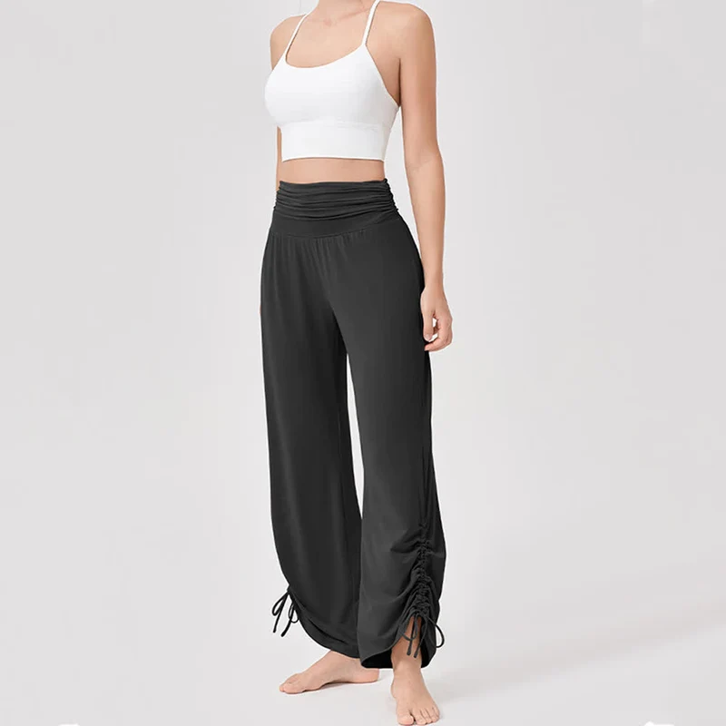 Olivenorma – Yogahose aus Viskose mit hoher Taille und lockerer Passform und Raffung