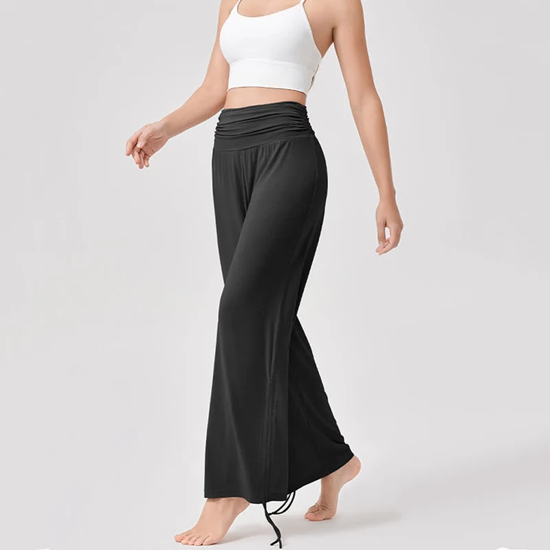 Olivenorma – Yogahose aus Viskose mit hoher Taille und lockerer Passform und Raffung
