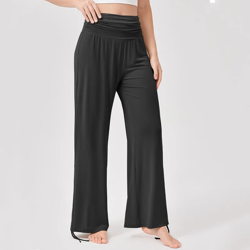 Olivenorma – Yogahose aus Viskose mit hoher Taille und lockerer Passform und Raffung
