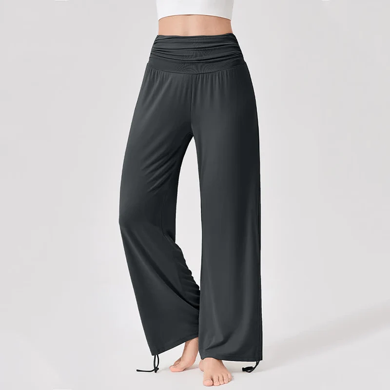 Olivenorma – Yogahose aus Viskose mit hoher Taille und lockerer Passform und Raffung
