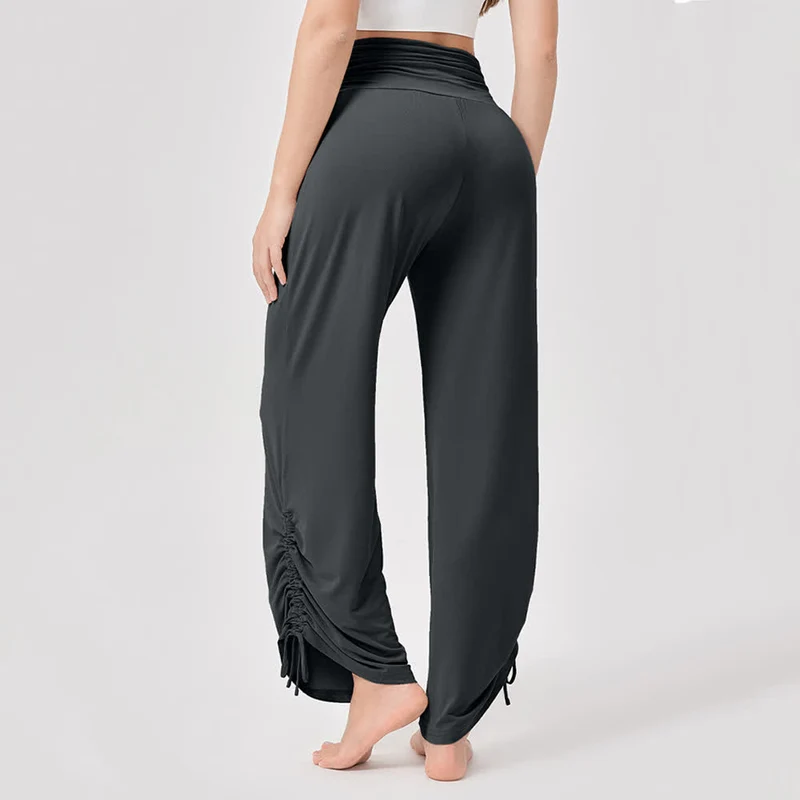Olivenorma – Yogahose aus Viskose mit hoher Taille und lockerer Passform und Raffung