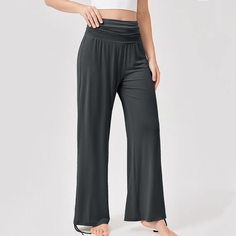 Olivenorma – Yogahose aus Viskose mit hoher Taille und lockerer Passform und Raffung