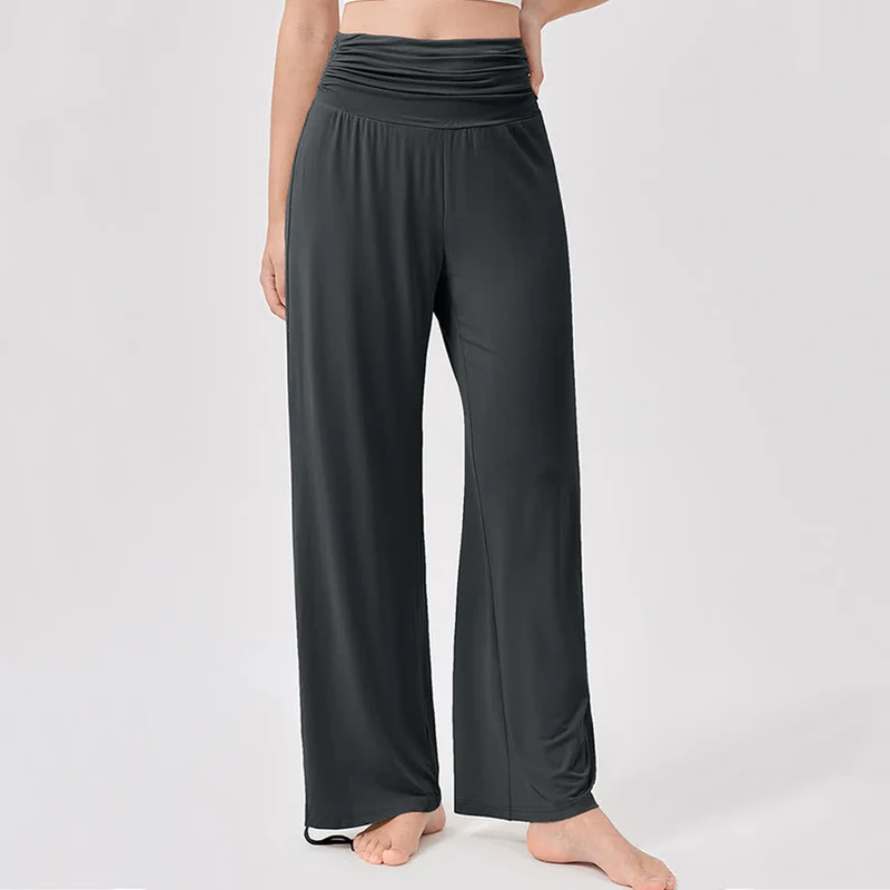 Olivenorma – Yogahose aus Viskose mit hoher Taille und lockerer Passform und Raffung