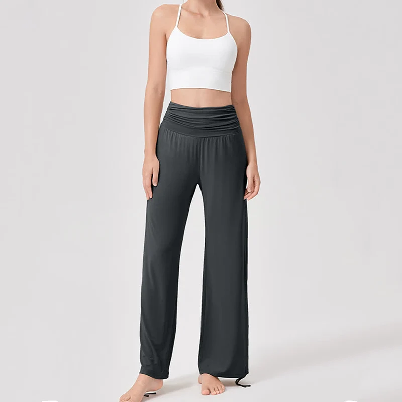 Olivenorma – Yogahose aus Viskose mit hoher Taille und lockerer Passform und Raffung