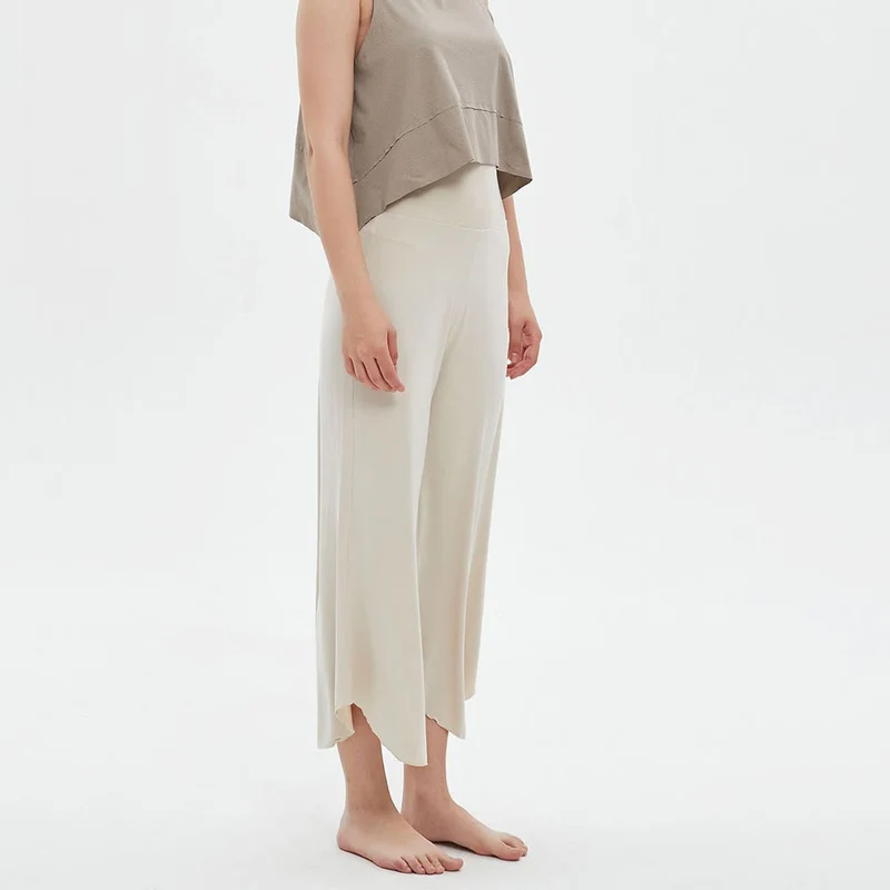 Olivenorma – Einfarbige Yogahose mit hoher Taille und weitem Bein, lockerer Schlag