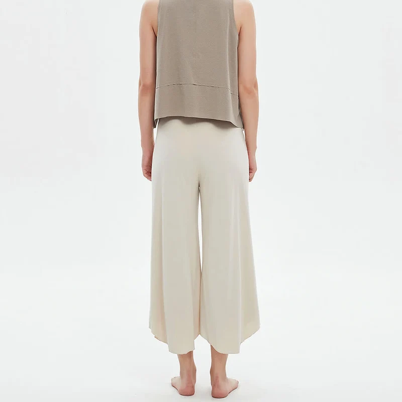 Olivenorma – Einfarbige Yogahose mit hoher Taille und weitem Bein, lockerer Schlag