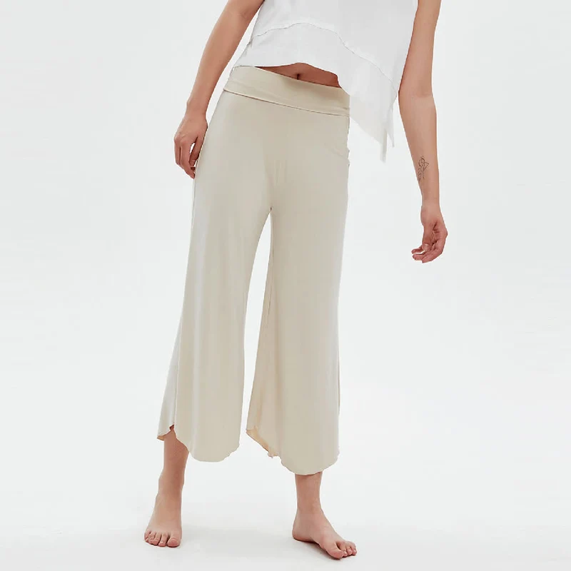 Olivenorma – Einfarbige Yogahose mit hoher Taille und weitem Bein, lockerer Schlag