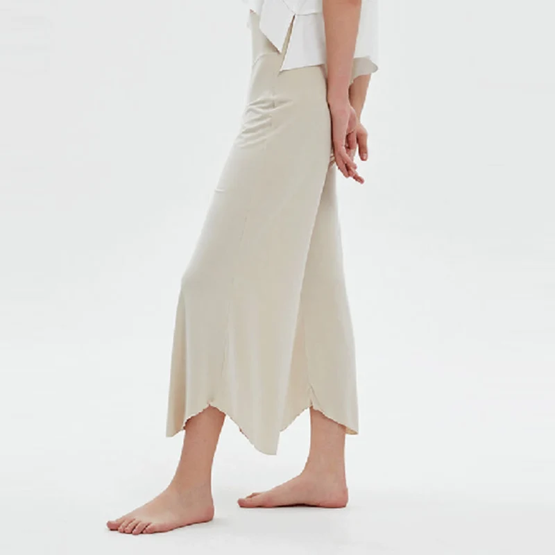 Olivenorma – Einfarbige Yogahose mit hoher Taille und weitem Bein, lockerer Schlag