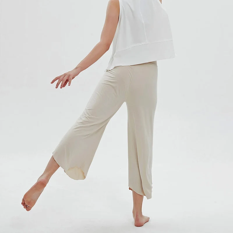 Olivenorma – Einfarbige Yogahose mit hoher Taille und weitem Bein, lockerer Schlag