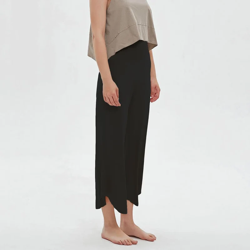 Olivenorma – Einfarbige Yogahose mit hoher Taille und weitem Bein, lockerer Schlag