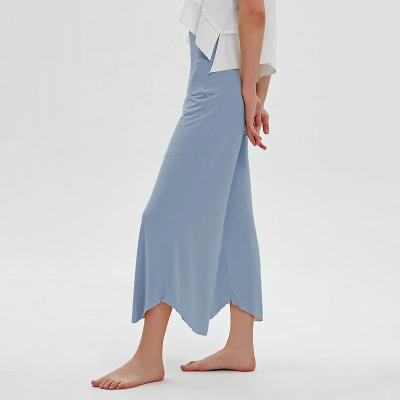 Olivenorma – Einfarbige Yogahose mit hoher Taille und weitem Bein, lockerer Schlag