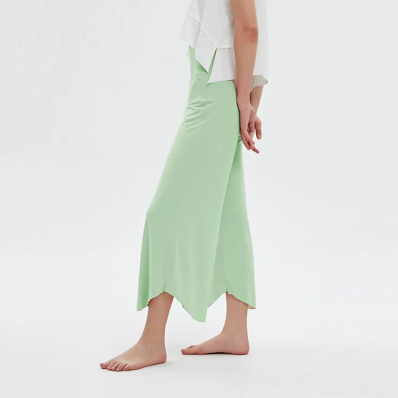 Olivenorma – Einfarbige Yogahose mit hoher Taille und weitem Bein, lockerer Schlag