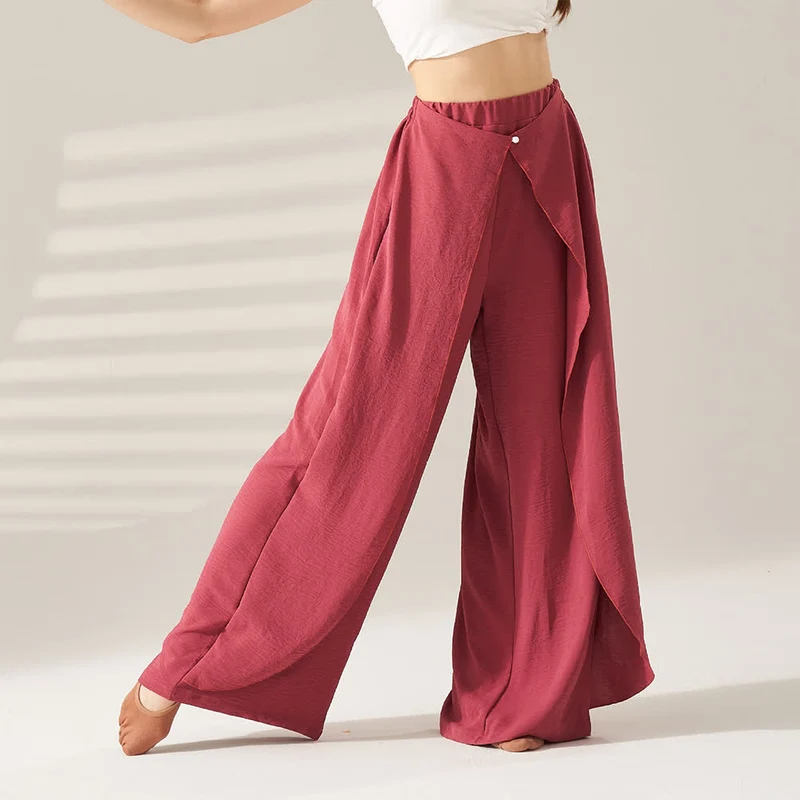 Olivenorma Polyester Fließende, elastische Yogahose mit weitem Bein