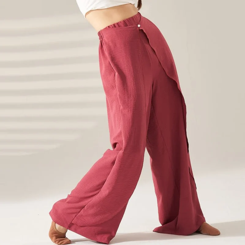 Olivenorma Polyester Fließende, elastische Yogahose mit weitem Bein