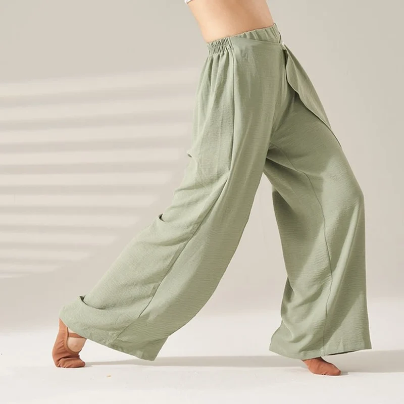 Olivenorma Polyester Fließende, elastische Yogahose mit weitem Bein