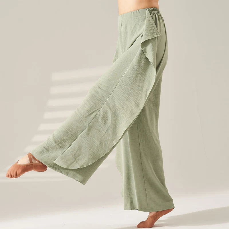 Olivenorma Polyester Fließende, elastische Yogahose mit weitem Bein