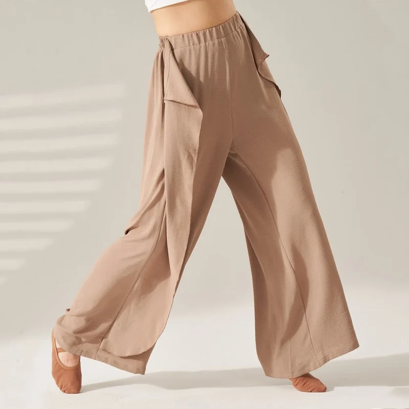 Olivenorma Polyester Fließende, elastische Yogahose mit weitem Bein
