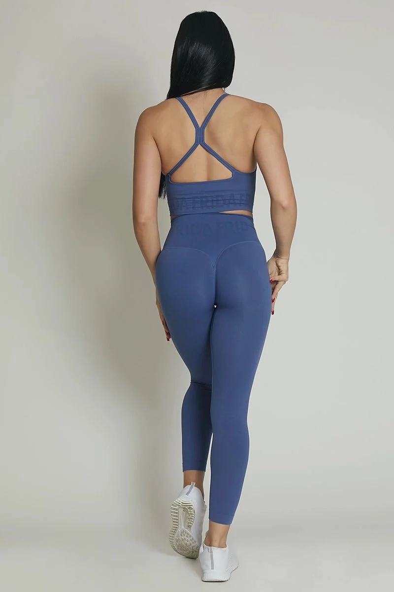 Leggings Push Up Monogram Blu Avio
