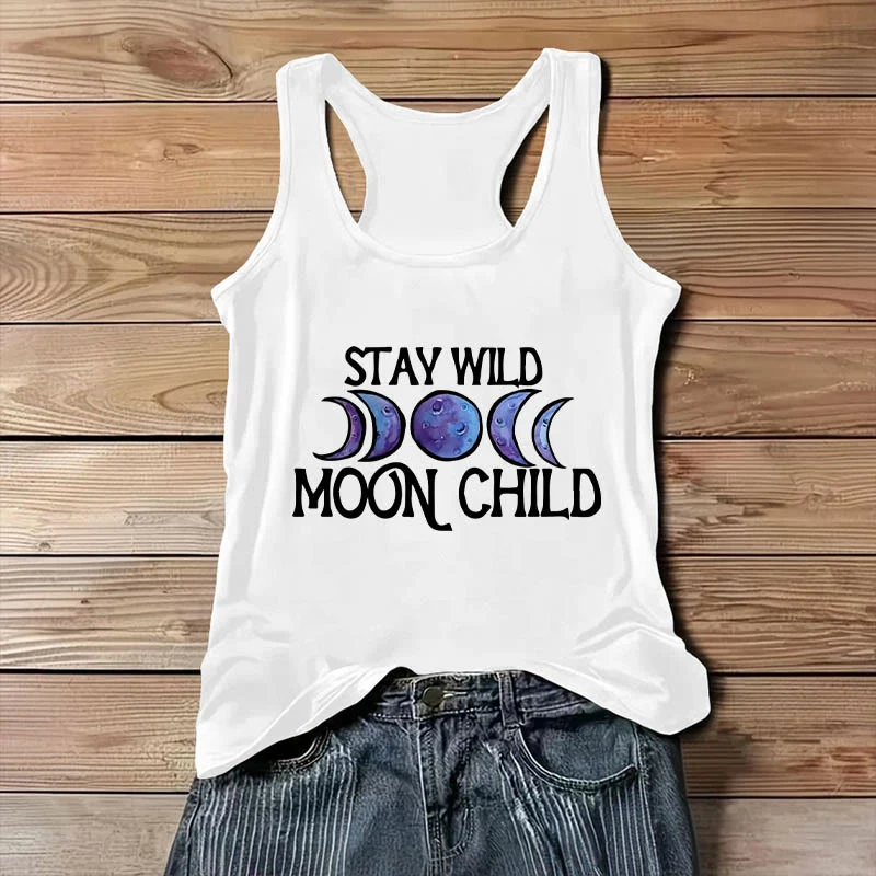 Olivenorma "STAY WILD, MOON CHILD" Mondphasen-T-Shirt mit weichem spirituellem Tank