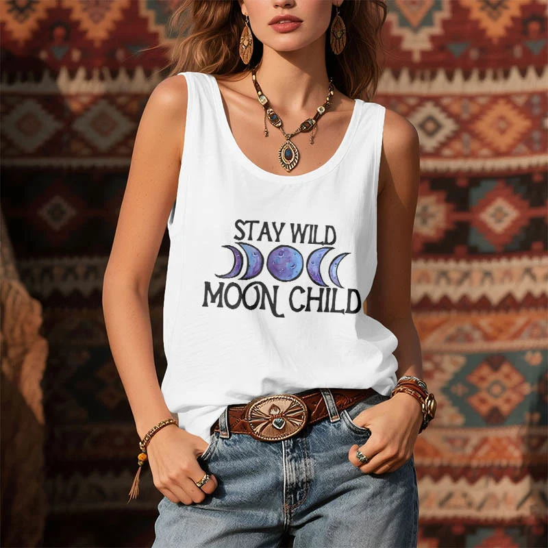 Olivenorma "STAY WILD, MOON CHILD" Mondphasen-T-Shirt mit weichem spirituellem Tank