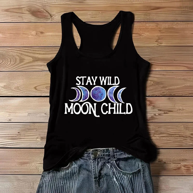 Olivenorma "STAY WILD, MOON CHILD" Mondphasen-T-Shirt mit weichem spirituellem Tank