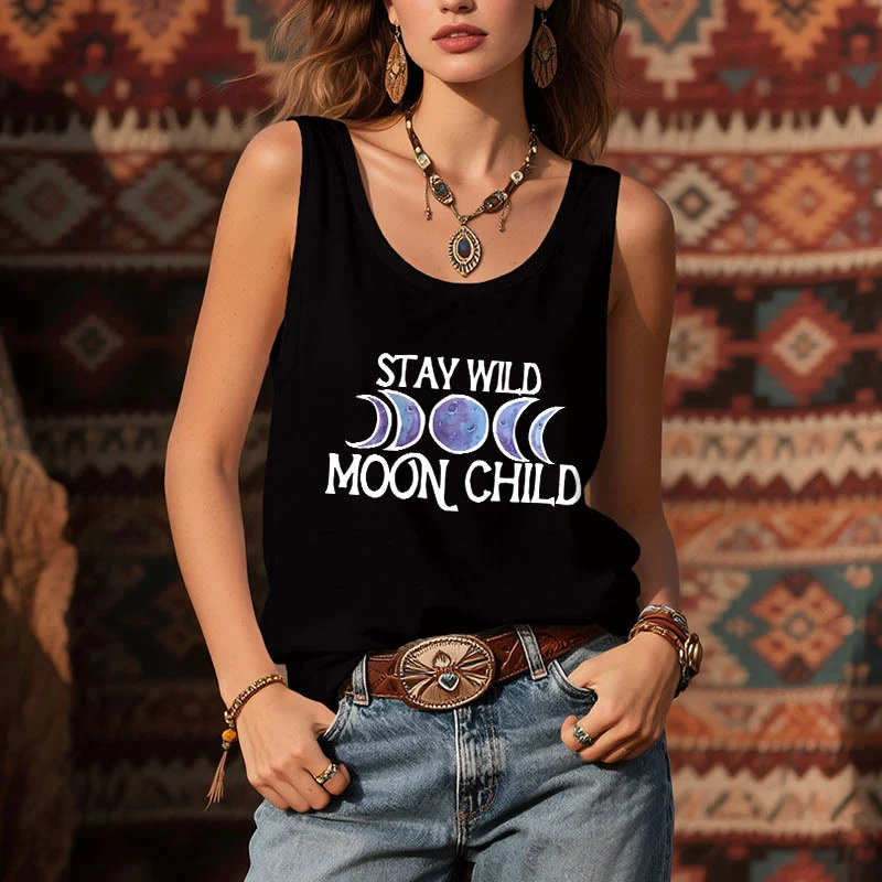 Olivenorma "STAY WILD, MOON CHILD" Mondphasen-T-Shirt mit weichem spirituellem Tank