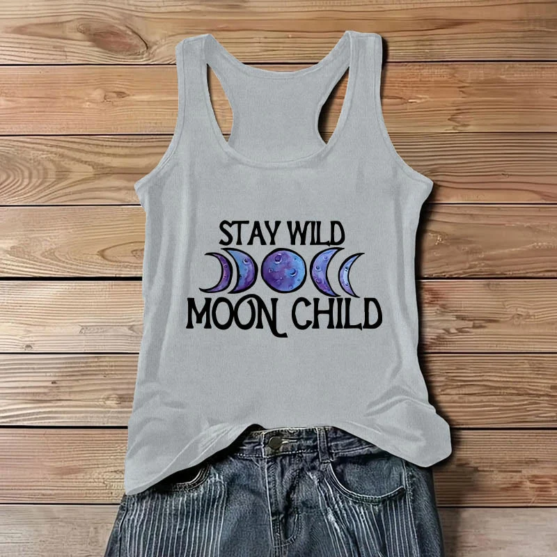 Olivenorma "STAY WILD, MOON CHILD" Mondphasen-T-Shirt mit weichem spirituellem Tank